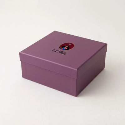 Lore Kahaani Diwali gift box in Jamun Plum with illustrated Lore logo